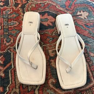 Zara Square Toe Women's White Heeled Sandals